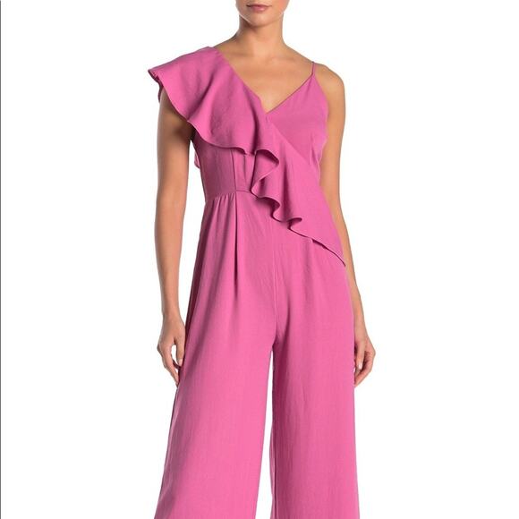 See the Shades Pink Ruffle Trim Jumpsuit Pantsuit Size XLarge - Picture 1 of 5